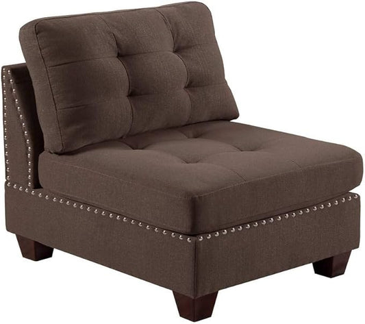 NewCosmos Living Room Furniture Tufted Armless Chair Black Coffee Linen Like Fabric 1pc Armless Chair Cushion Nail Heads Wooden Legs