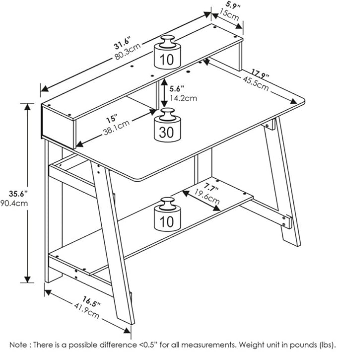 Pemberly Row A-Frame Computer Desk 31.6 x 17.9 x 35.5 in Amber Pine Particle Board Built-in Desk Hutch Contemporary Industrial Style Compact Study Desk for Home Office or Bedroom