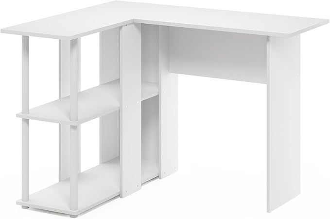Furinno Abbott L-Shape Desk with Bookshelf 41.14 (W) x 28.94 (H) x 34.45 (D) inches White/White