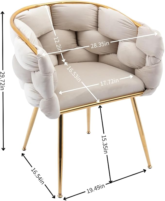 Luxury Modern Accent ChairVelvet Leisure Chair Single Sofa Upholstered Side Chair Living Room Chairs with Backrest and Gold Metal Legs for Kitchen Vanity Living Room (Beige)