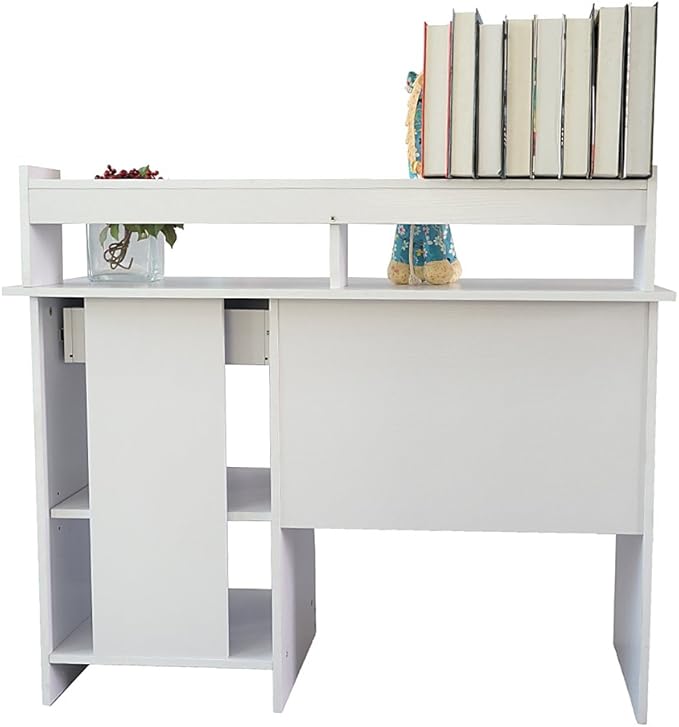 White Computer Desk with Hutch &amp Drawers - Office Desk Modern Study Writing Desk for Bedroom Home OfficeComputer Gaming Desk with Hutch Home Office Desk Shelves for Display White Writing Table