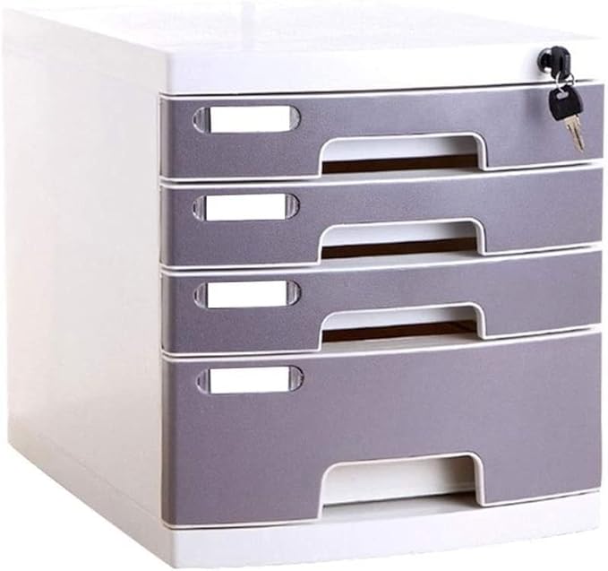 Blue 4Drawer File Cabinet with LockOffice Filing Storage Box with Dividers Desktop Organizer Secure Document Storage Solution for Home &amp Office UseGrey