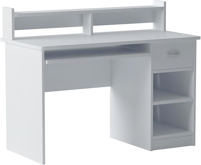 OneSpace Essential Computer Desk Hutch with Pull-Out Keyboard White