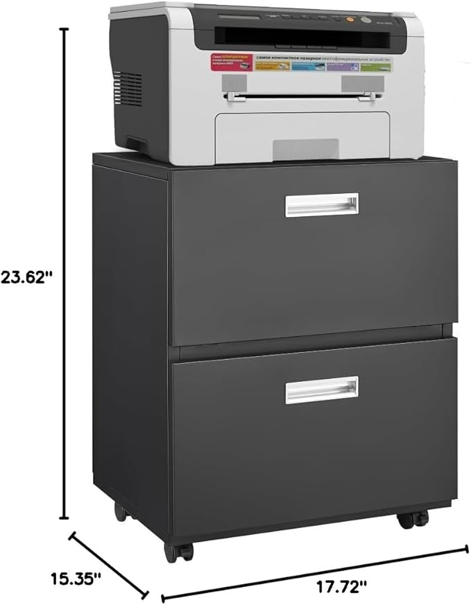 3-Drawer Mobile Filing Cabinet with Lock Legal/Letter Sized Office Storage Suitable for Offices and Study Rooms (Black + Metal + Metal)