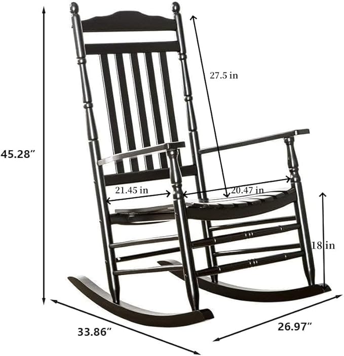 Outdoor Patio Rocking Chairs Set of 2 Porch Wooden Comfy Rockers for Adult Furniture Indoor Outside Camping Balcony Garden Backyard Lawn and Bistro Black