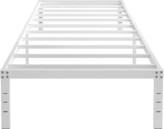 14 Inch Twin Bed Frames No Box Spring Needed Heavy Duty Metal Twin Platform Bed Frame with Large Underbed Storage Space Noise Free Easy Assembly White