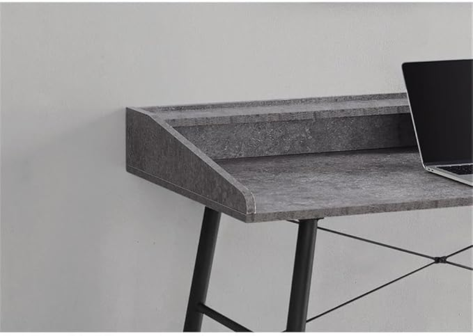 Pemberly Row Computer Desk 48 in Home Office Laptop Table with Storage Shelves Particle Board and Metal Grey Stone and Black Finish Compact Mid-Century Modern Style for Bedroom or Living Room Use