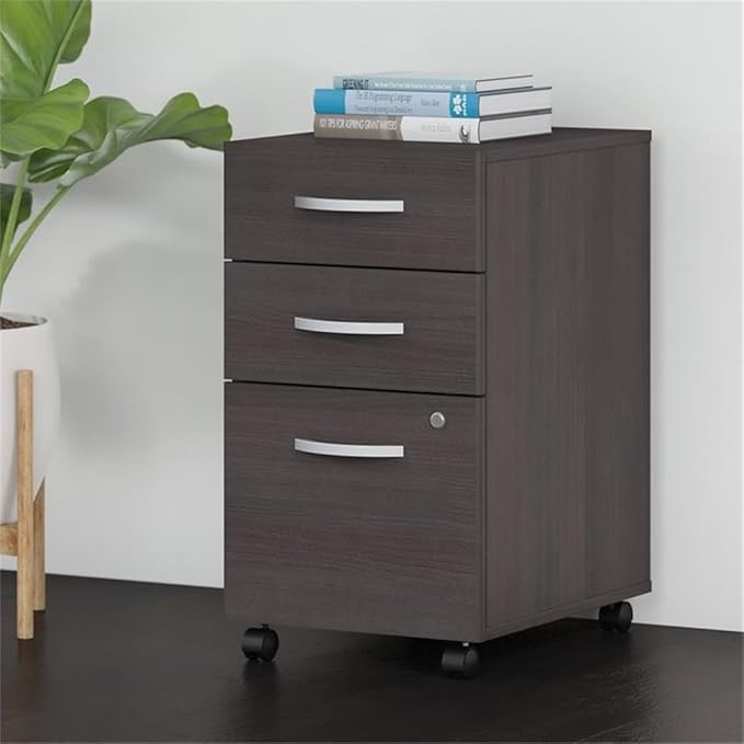 Bush Business Furniture 3 Drawer Mobile File Cabinet - Assembled Rolling Document Storage for Home or Professional Office Studio C Collection Storm Gray