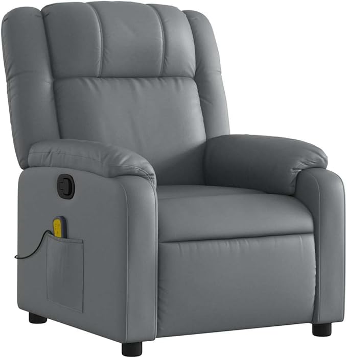vidaXL Massage Recliner Chair for Elderly - Gray Faux Leather Armchair with Vibration Massage Manual Recline and Storage Pocket