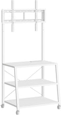 HOOBRO Rolling TV Stand with Mount and Power Outlet Up to 55 inch TV Corner Entertainment Center Small TV Stand with 3-Tier Storage Shelves for Living Room Bedroom White WW66UDS01