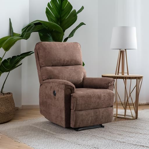 EBELLO Power Recliner Chair Electric Recliner Breathable Fabric Single Overstuffed Recliner Sofa with USB Charge Port for Elderly Living Room Bedroom Brown