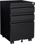 Rolling File Cabinet - 3-Drawer Under Desk Storage with Lock Removable Hanging Rods Pencil Tray - Fully Assembled Except Casters for Home Office