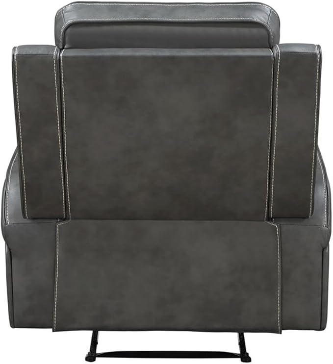 Pemberly Row Modern Faux Leather Upholstered Recliner Chair Manual Wall Hugger Gray 41.25 H x 35.75 W x 40.5 D Foam Padding Pocket Coil Spring Cushion Cozy Seating for Living Room or Home