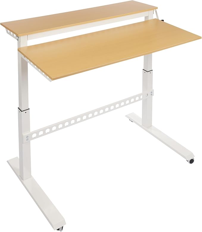 2-Tier Standing Desk with WheelsHeight Adjustable Standing Desk with Monitor StandMobile Computer Workstation for Home Office