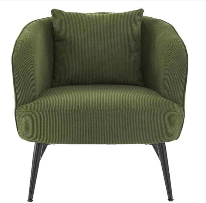Modern Channel Corduroy Accent Chair with Black Metal Legs Luxurious Design and Comfortable Seating Ideal for Living Room Bedroom or Office Green