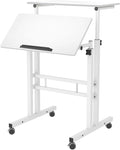 soges Height Adjustable Mobile Standing Desk Roling Sit-Stand Desk Small Standing Computer Desk Workstation on Wheels Sit Stand Up Desk for Home Office White