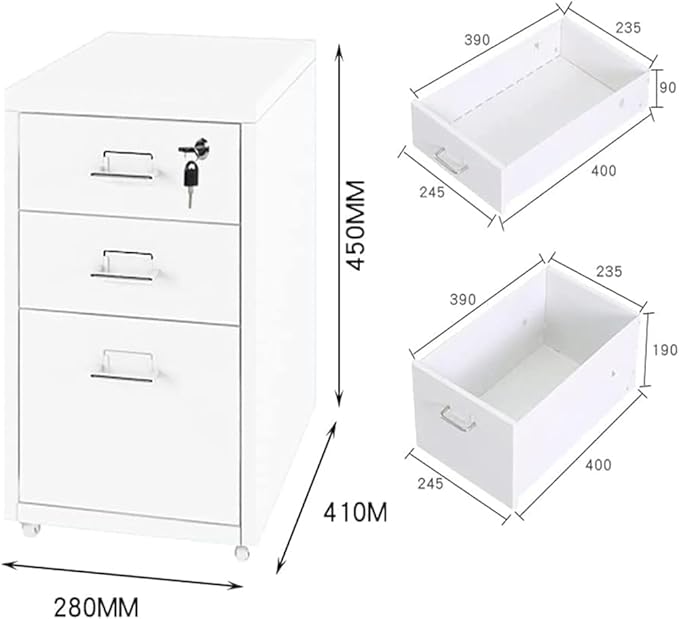 3-Drawer Locking Metal Mobile File Cabinet – Ideal for Home Offices | Organize Files &amp Folders with Ease(Color:White)