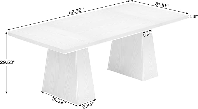 Tribesigns 63-Inch Executive Desk Large Office Computer Desk with Double Pedestal Modern Simple Workstations Writing Table Conference Table Business Furniture for Home Office White