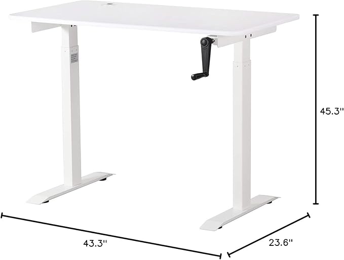 UNICOO Crank Adjustable Height Standing Desk Adjustable Sit to Stand-up Home Office Desk Computer Table Portable Writing Desk (White Top/White Frame - NTCSET-01-WW)