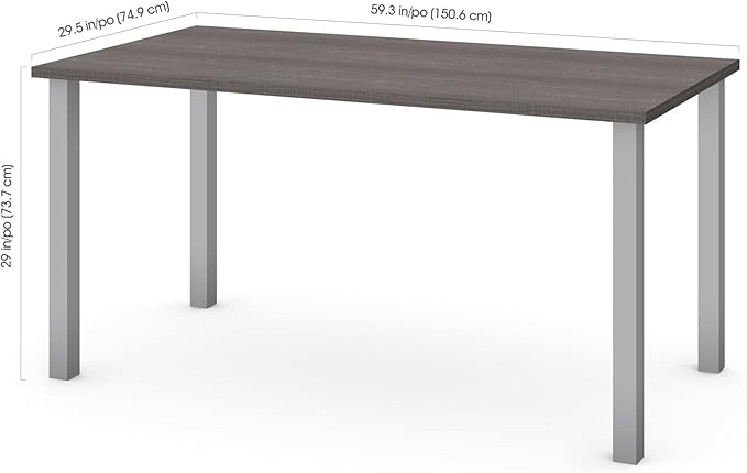 Pemberly Row 60 Writing Desk White Melamine Finish Metal Legs with Matte Silver Finish Durable Work Surface Scratch and Burn Resistant Levelers for Floor Adaptation Home Office Desk