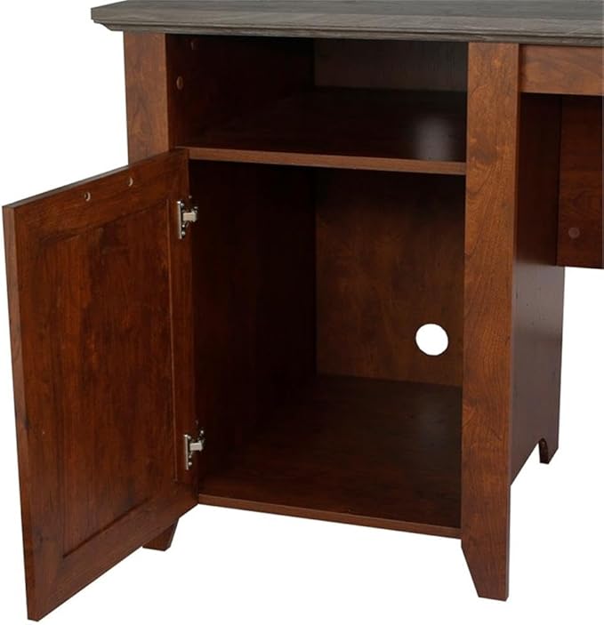 Pemberly Row Contemporary Executive Desk 71 Wide Two-Tone Brown Finish Transitional Style with Cabinet and Shelf Cord Management for Home Office Workspace