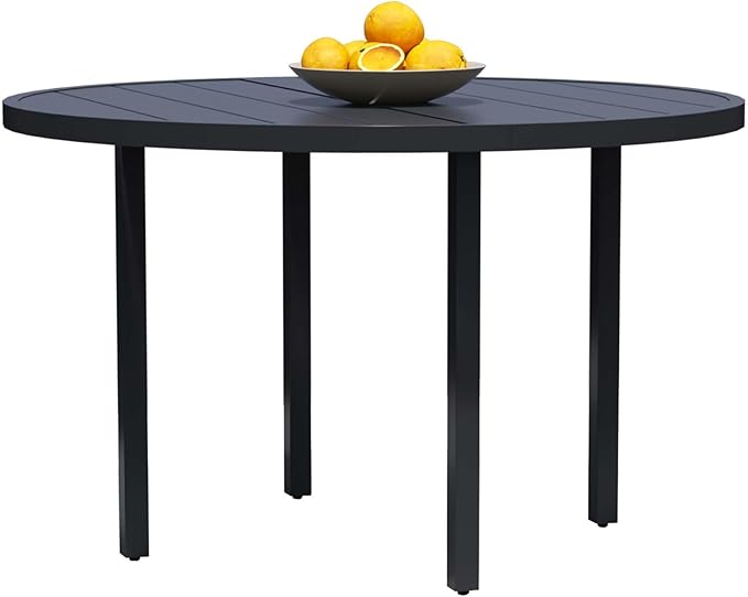 47 Round Patio Dining Table for 6 All-Weather Metal Patio Table with Umbrella Hole Outdoor Round Dining Table for Lawn Garden Porch Black