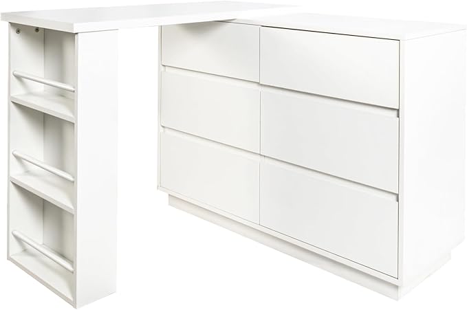 Jmyab L Shaped Computer Desk with Drawers Modern Corner Home Office Desk with Reversible Storage Cabinet Long Study Writing Table Workstation for Home Office White