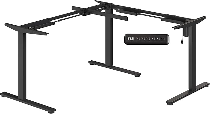 SANODESK Electric Height Adjustable 3-Leg L Shaped Standing Desk Frame Support up to 220lbs Sit Stand Ergonomic L Desk Frame Only Black