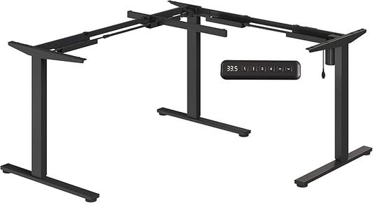 SANODESK Electric Height Adjustable 3-Leg L Shaped Standing Desk Frame Support up to 220lbs Sit Stand Ergonomic L Desk Frame Only Black