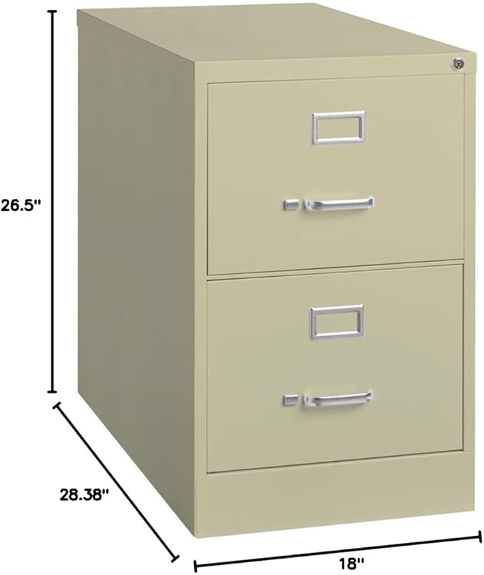Pemberly Row 26.5 D Metal Vertical Filing Cabinet Legal Width 2 Drawer Putty Finish Durable Commercial Grade Steel Lockable Office Storage for Files Fully Assembled