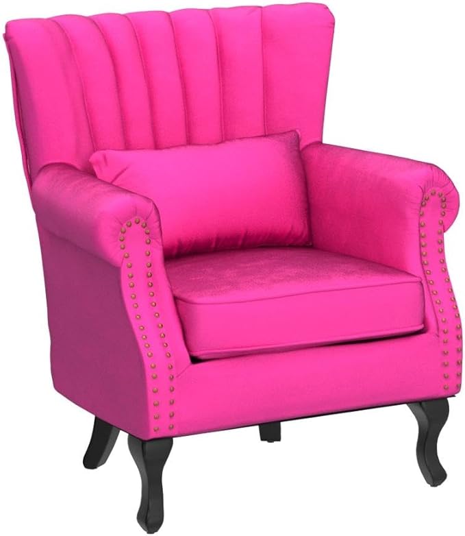 Kmax Rose Accent Chair Velvet Wingback Chair with Pillow Nail-Head Channel Tufted Oversized Club Chair for Living Room Bedroom Guest Room