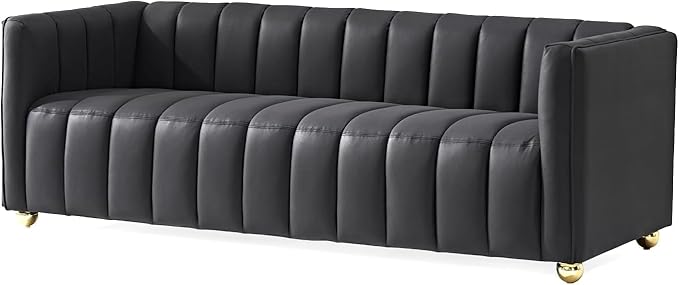 Direct Glam Fabric Upholstered Solid Wood Frame 82.7 Art Deco Sofa for Living Room Office Sophisticated 3 Seater Couch Black
