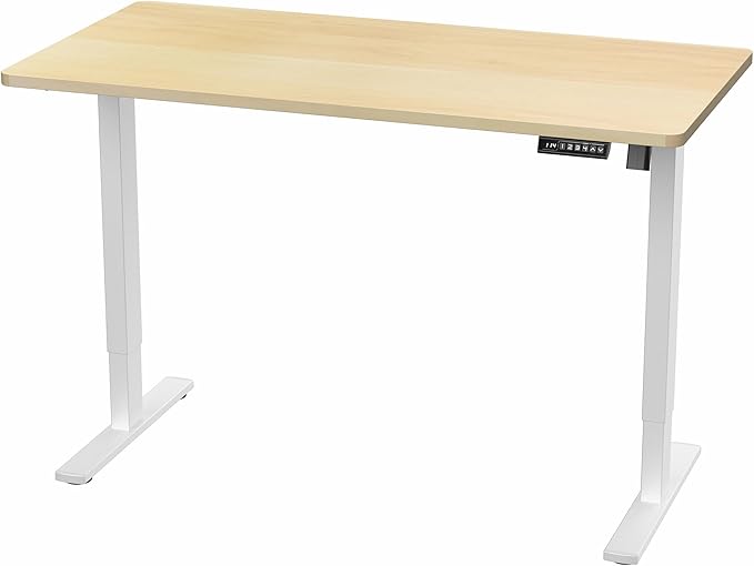 VIVO Electric 55 x 28 in Standing Desk Memory Height Adjustment 1B Series Holds 220 lbs One-Piece Light Wood Top White Frame DESK-KIT-1W55C