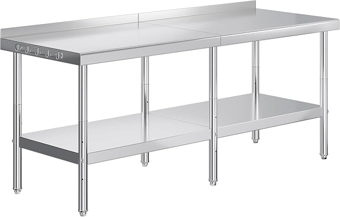 Jocisland 30 x 82 Stainless Steel Table for Prep &amp Work NSF Certified with Backsplash Adjustable Under Shelf &amp Safe Design for Restaurant Home and Outdoor