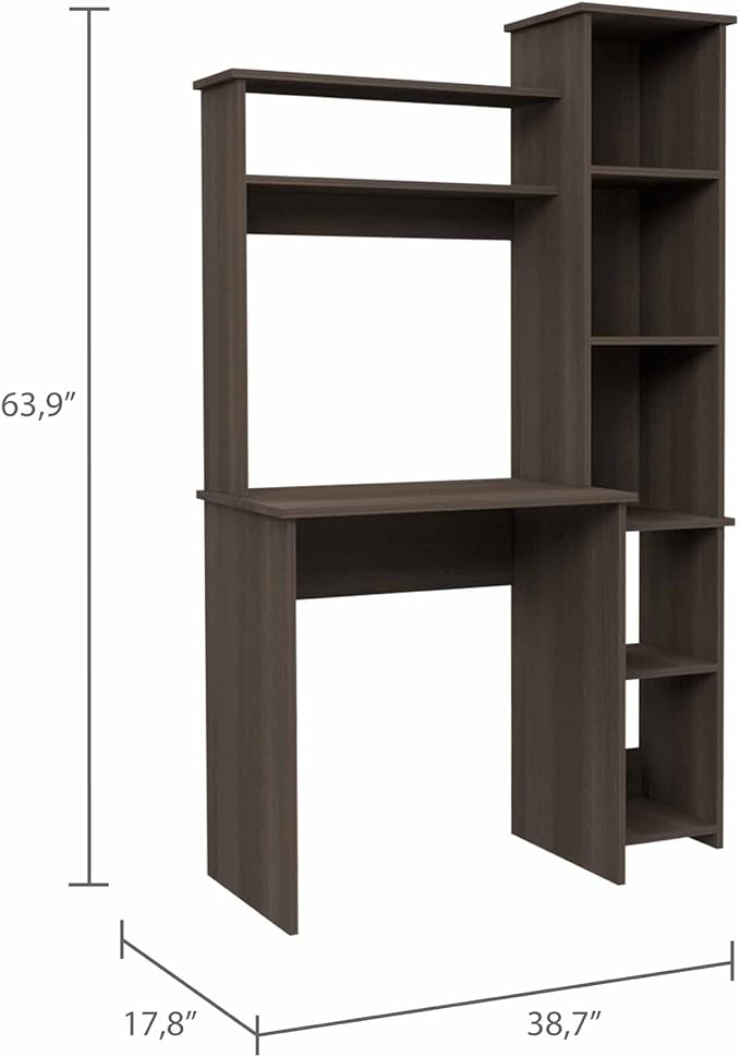 Bellemave Computer Desk with Hutch and Bookshelf Home Office Desks with 6 Storage Shelves Writing Study Desk Table Modern Compact Workstation Bookshelf Desk Brown