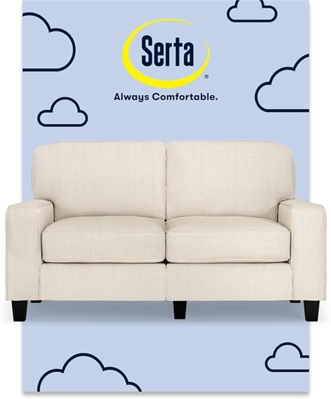Pemberly Row 61 Track Arm Loveseat Sofa Buckwheat Polyester Removable Cushion Covers Compact Space-Saving Furniture Modern Classic Design for Small Apartments Living Rooms or Home Offices