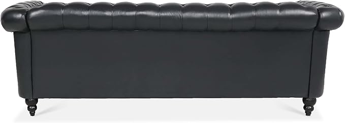 Ball &amp Cast 84 Chesterfield Leather Sofa with Channel Tufted Seat BackClassic 3 Seater Couch w/Roll Arm Nailhead Trim and UpholsteredMid Century Furniture for Living RoomBedroomOfficeBlack P