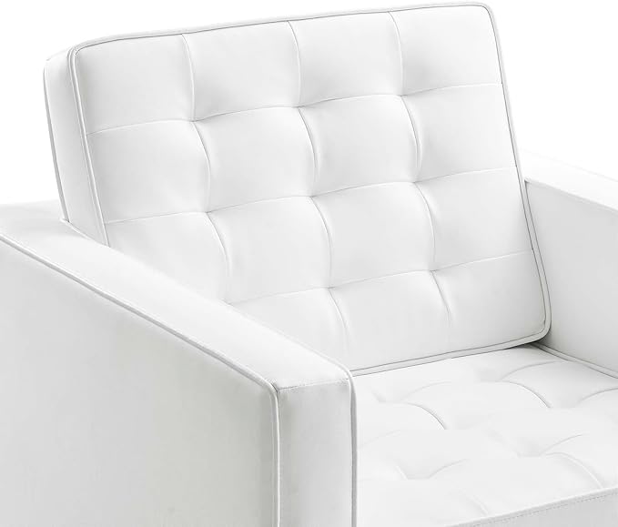 Modway EEI-3391- Loft Tufted Button Faux Leather Upholstered Accent Armchair in Silver White