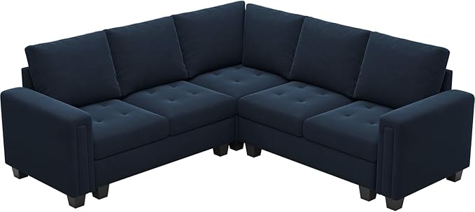 Belffin Velvet Modular Sectional Sofa Convertible Sectional Sofa Couch with Reversible Chaise L Shaped 4 Seater Corner Sofa Couch Blue