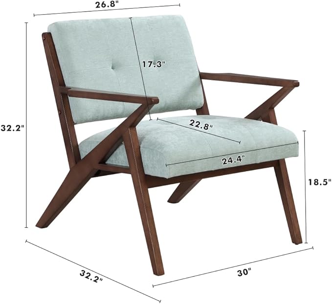 Mid-Century Modern Accent Chair with Plush Cushions Angled Arm Design and Sturdy Solid Wood Frame – Perfect for Cozy Living Room Bedroom or Office Seating