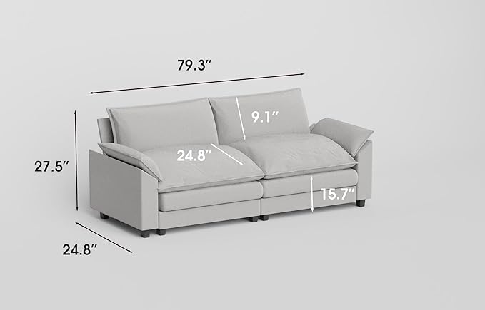 JUMMICO 79” Sectional Sofa Modern Deep Couch Loveseat Chenille Fabric Modular Sofa Sleeper Comfy for Living Room/Bedroom/Apartment (White Loveseat Sofa)