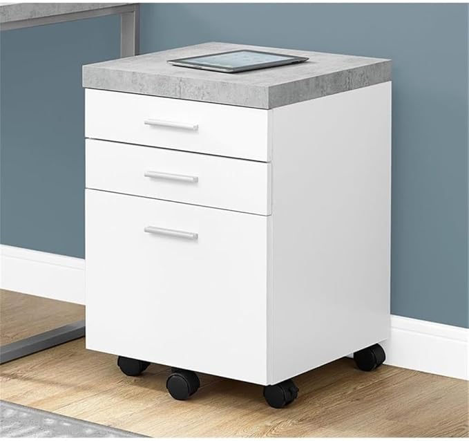 Monarch Specialties I 7051 File Cabinet Rolling Mobile Storage Drawers Printer Stand Office Work Laminate Grey White Contemporary Modern