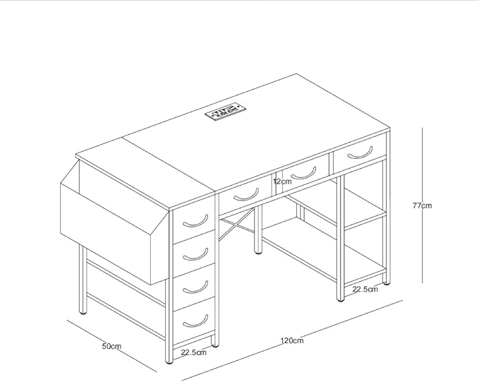 Modern 47 Home Office Writing Desk with Power Outlet &amp Drawers Gaming Desk w/ 2 Monitor Stands &amp Side Pocket for Office Crowd &amp Gaming Crowd (White)