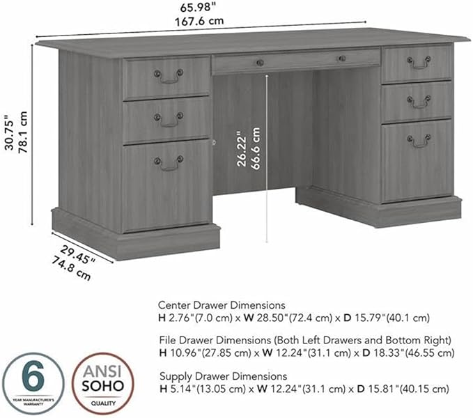 Bush Furniture Saratoga Executive Desk with Drawers Modern Gray