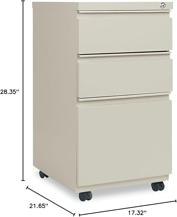 Alera PBBBFPY Three-Drawer Metal Pedestal File with Full-Length Pull 14 7/8w x 19 1/8d Putty