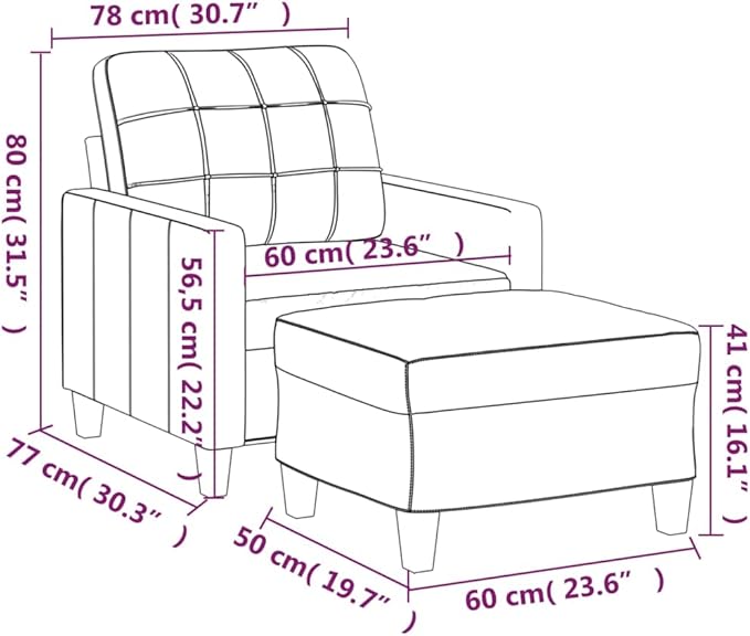 Modern Sofa Chair with Footstool Accent Chair with Ottoman Faux Leather Sofa Chairs Reading Chair for Living RoomChair for Bedroom Black 23.6 Faux Leather -12