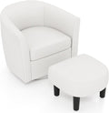 KOMFOTT Swivel Barrel Chair with Ottoman Upholstered Armchair with Footrest Removable Seat Cushion Linen Fabric Club Reading Sofa Chairs Modern Accent Chair for Living Room Bedroom Creamy