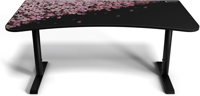 Arozzi Arena Special Edition Ultrawide Curved Gaming and Office Desk with Full Surface Water Resistant Desk Mat Custom Monitor Mount Cable Management Cut Outs - Flower