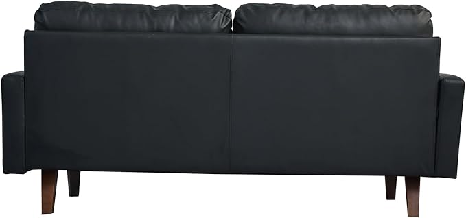 Faux Leather Sofa Mid-Century Modern Couch with Wooden Legs for Living Room Office Black