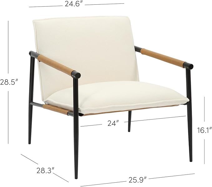 Nathan James Omel Lounge Reading Chair Modern Living Room Accent Chair with Metal Frame and Boucle Upholstery Cream Boucle/Black Set of 2